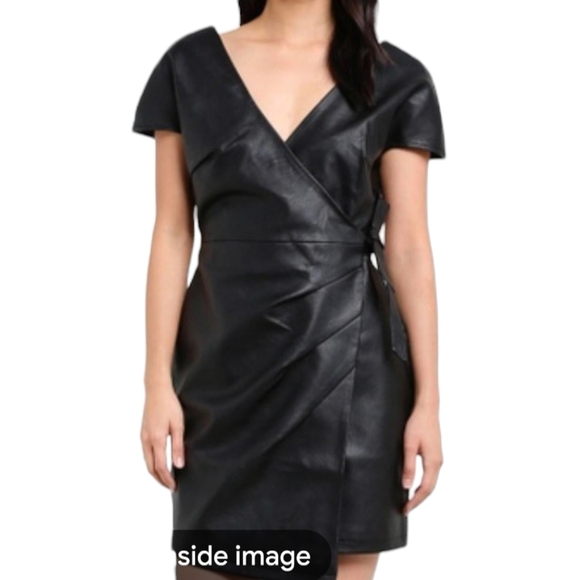 TopShop BLACK VEGAN LEATHER Mini WRAP DRESS - Picture 2 of 10